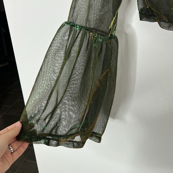 The Ragged Priest Green Shimmer Bell Sleeve Crop Top - Picture 4 of 5